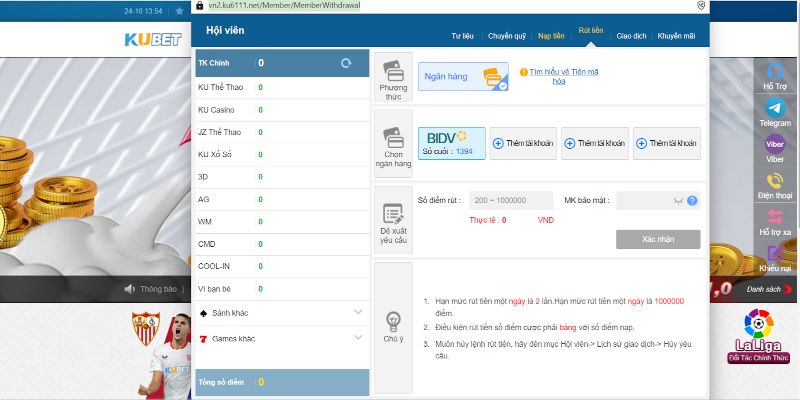 Rút Tiền Ku11 Chỉ Trong 3p dành cho các tân thủ tại Ku11.To 2 Rút tiền Ku11 qua app banking